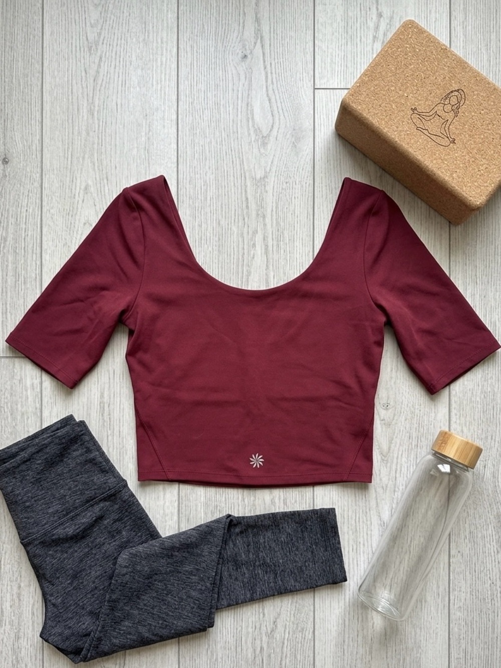 lululemon athletica Burgundy Scoop-Neck Cropped Active Top with Built in Bra